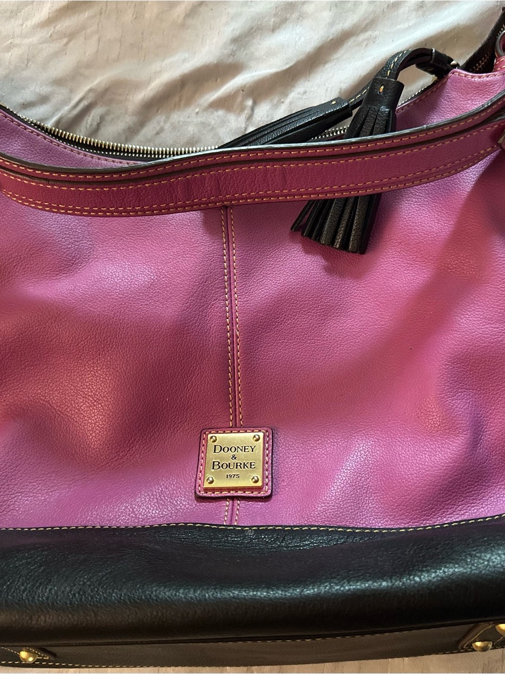 Dooney & Bourke pink and black pebble leather Sophie hobo bag- see pics